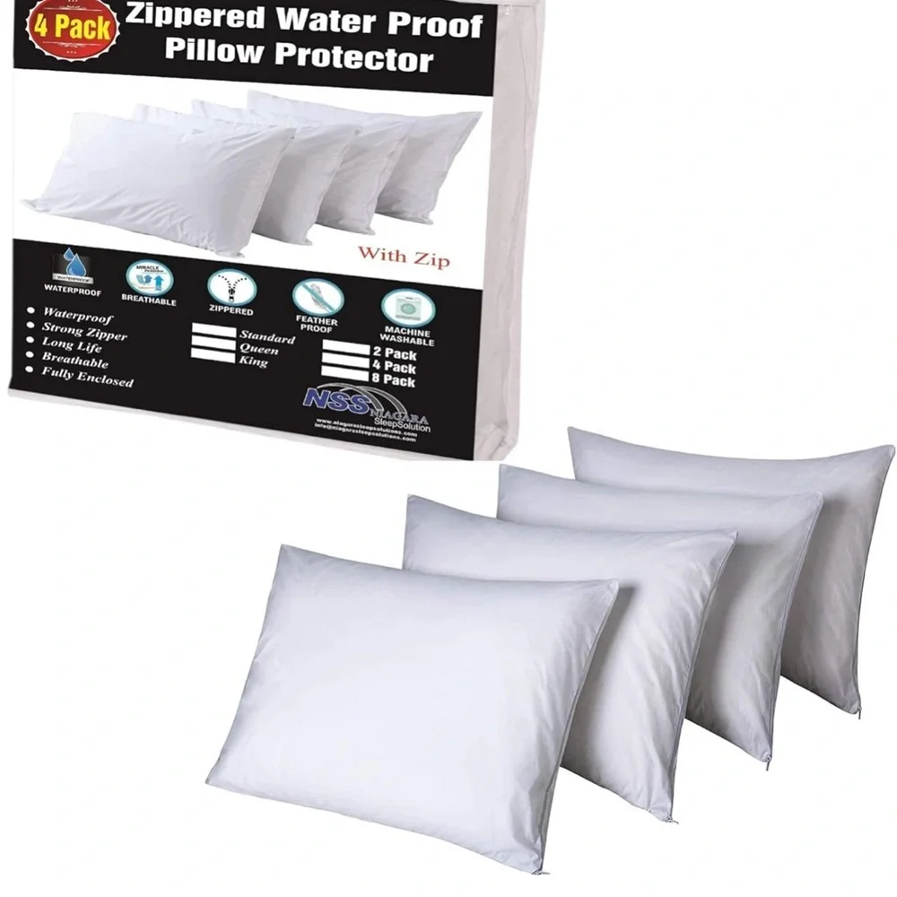King size White Zippered Waterproof Pillow Protectors - 4 Pack
